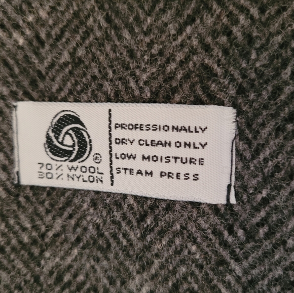 80's ALORNA Black and Gray Herringbone Wool Blend Double Breasted Midi Pea Coat - Picture 6 of 8